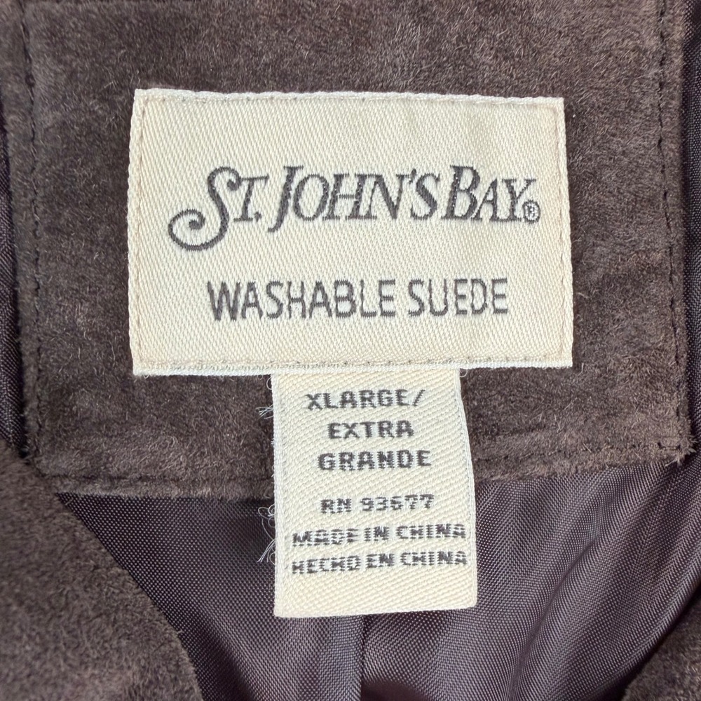 St. Johns Bay Washable Suede Jacket Brown Zip Front Leather Coat XL Minimalist - Picture 4 of 7
